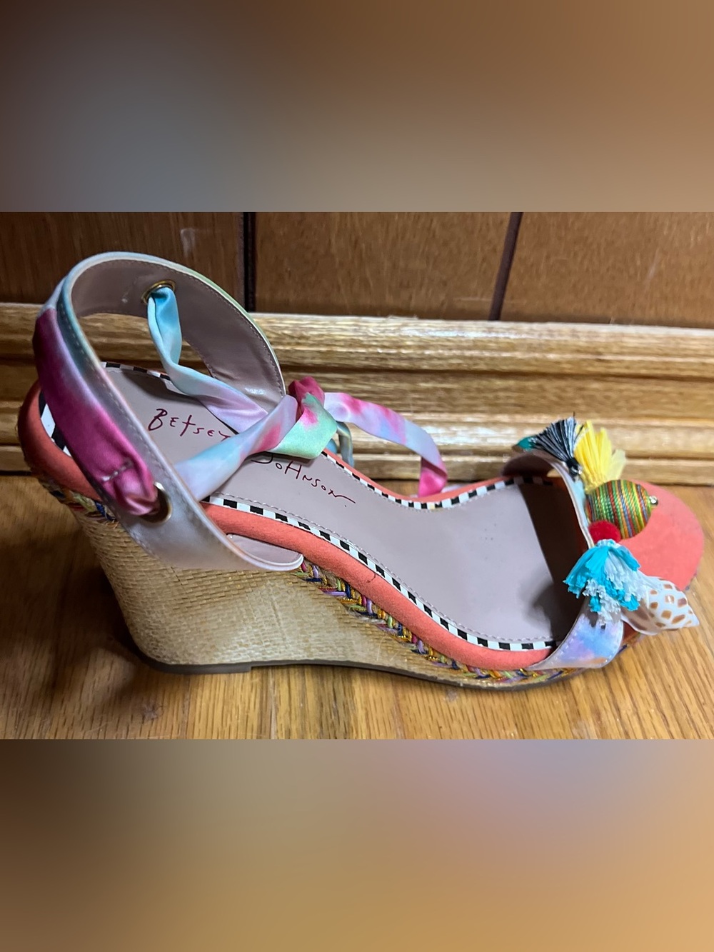 Betsey Johnson Multicolor Tie-Dye Ribbon & Orange Sandals - Picture 3 of 5